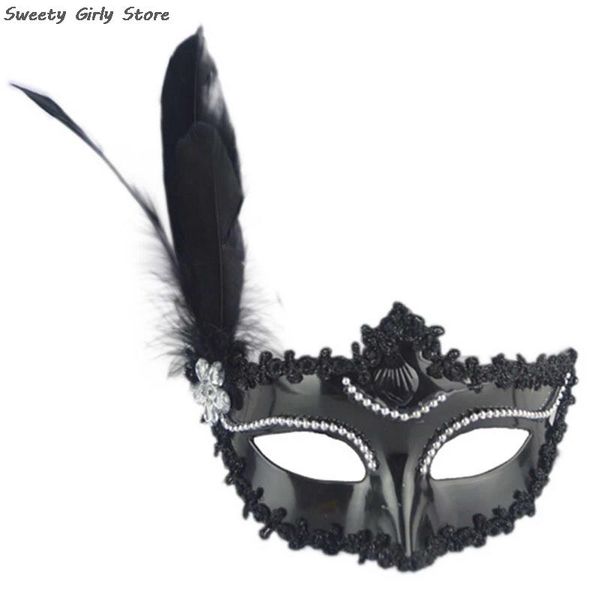 Feather Crystal Mask Wedding Party Masquerade White Black Eye Masks Women Night Club Spettacoli di ruolo da ballo che giocano a proposito decorazioni