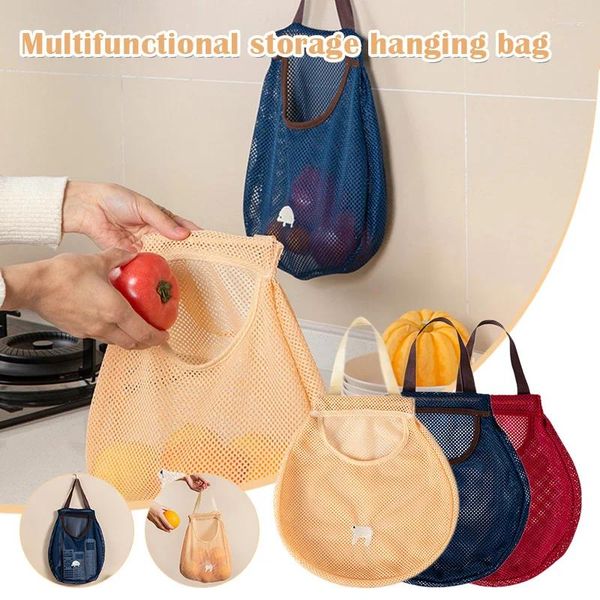 Aufbewahrungstaschen Küche Hanging Mesh Bag tragbares Gemüse Obstnetz für Ingwer -Knoblauchkartoffeln Zwiebeln Organizer