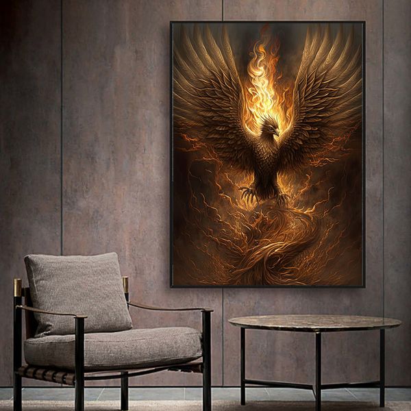 Phoenix Divine Vogelmalerei Leinwand Leinwand Poster Magie Tier Wandkunst Bild für Wohnzimmer Schlafzimmer Spielzimmer Bar Wohnzimmer Dekor Geschenk