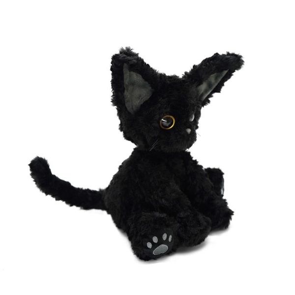 27 cm preto fofo Plaime Cat Plush Toy Throw Pillow Khaki Curly Kuki Black Cat Doll Boneca Presente de aniversário Big Eyes Festival Dress