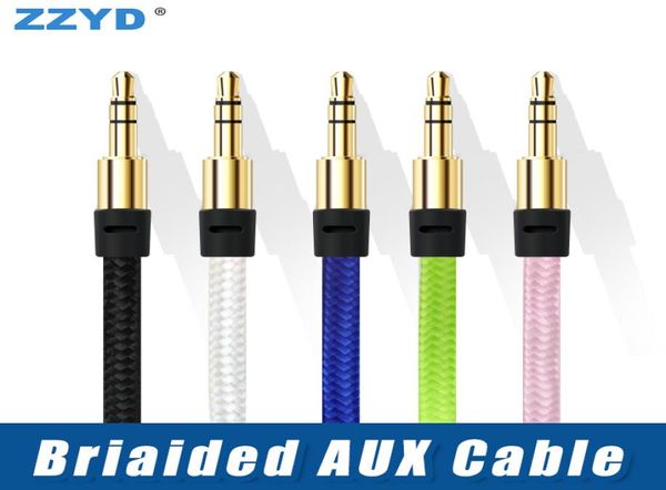 Zzyd geflochtenes Audiokabel 1m 35 mm Nylon Hilfsmittel männlich bis männlich erweiterte Aux -Kabel für Samsung Telefone mp3 -Lautsprecher9201664