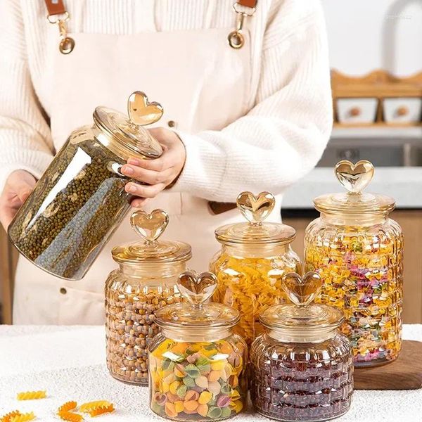 Bottiglie di stoccaggio cucina cucina ambra in vetro da tè a prova di umidità cibo sigillato in stile love jar contenitore decorazione caramelle candine casa europea europea