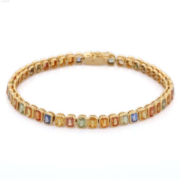 Pulseira de tênis de safira multi -safira artesanal 18k 18k Bracelete de pedras preciosas de ouro amarelo de ouro