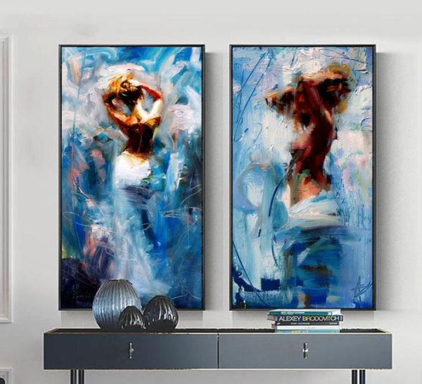 Modern Abstract Dancing Girl Girl Olio dipinto su tela 2pcsset di tela grande pittura decorazione murale per soggiorno camera da letto7574912