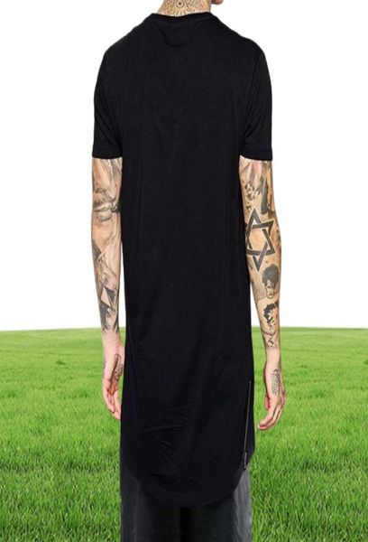 Roupas novas masculas pretas camisetas com zíper do hip hop LONGLINE EXTRA LIMPOS LONGOS TOPS TOPS TEE THINS PARA HOMEN