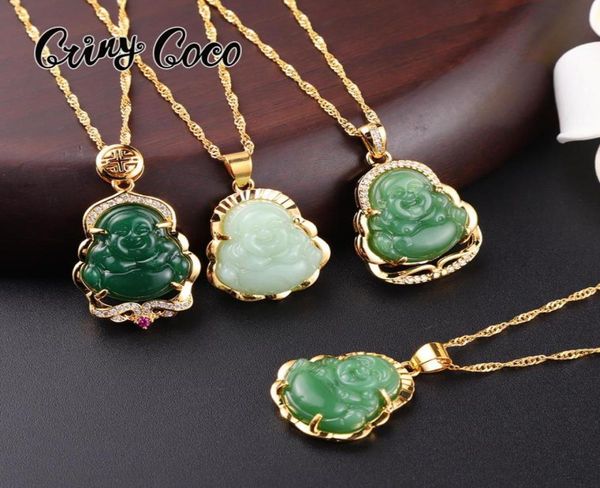 Jade buda pendente jóias de ouro 24k Colar de maitreya de estilo rosa de amuleto rosa original para mulheres2064324