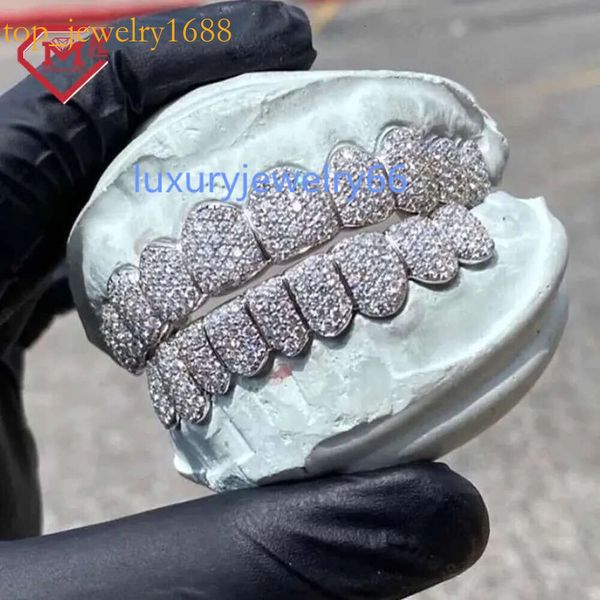 Real S Полностью льда рэппер зубы сбивает глубокий порез Custom D Color Moissanite Diamond Grillz