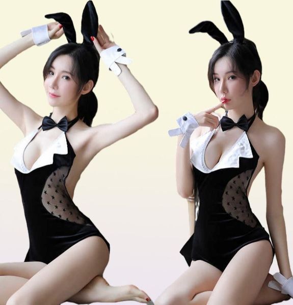 Erotisches sexy Cosplay Dessous Anime Rollenspiel Kostüm für Frauen Mädchen Süßes Kawaii Bunny Mädchenanzug Naughty Velvet Stripper Outfit Y098343544