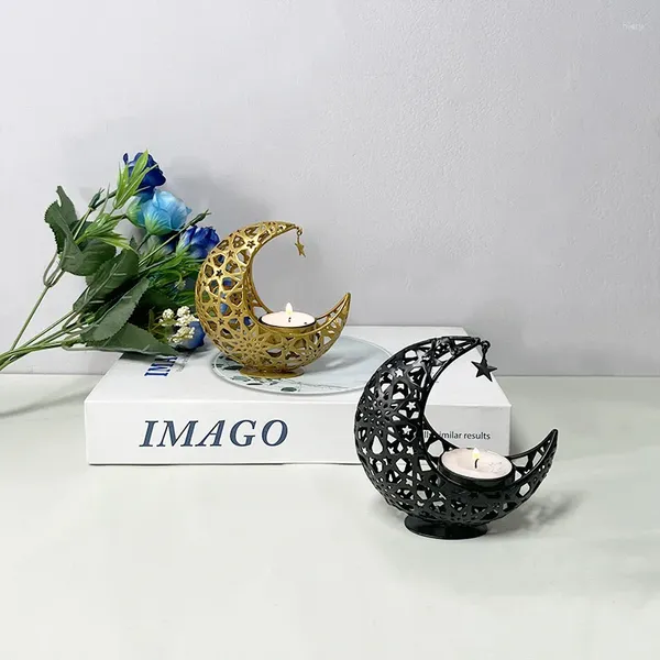 Candele Festival Arabo Moon Candlestick Furnace Porta di arte Ironico Decorazione di artigianato Cavo Restauranti Ornamento