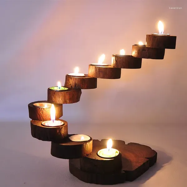 Kerzenhalter Holz Candlestick Halter Teelicht Geometrische Moro Leuchtturm Home Decoration Accessoires Modernes nordisches Mumluk Regime 55x