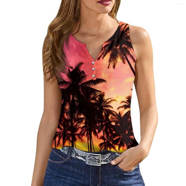 Damen T -Shirts Damen Tank Top v Neck Basic Hawaii lässig fließende Sommer -ärmellose tiefe Seitengeschnittene Tops für Frauen Camisetas