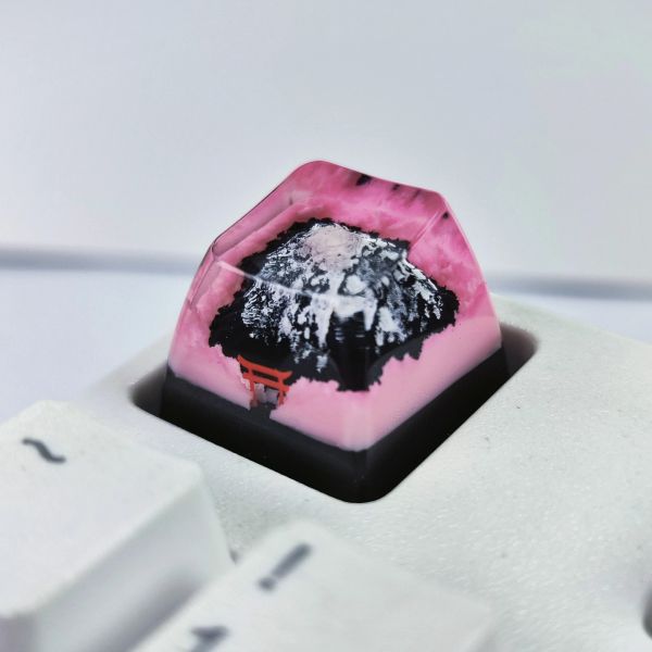 Teclados anime japonês monte fuji com torii sakura snow montain handmade rgb keycaps resina para teclado de retroilumação mecânica rk68 gk64