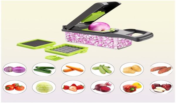 Obst Gemüsewerkzeuge 13in1 Hubschrauber Multifunktionales Essens Zwiebel Slicer Cutter Dicer Gemüse mit 7 Klingen 2211115869430