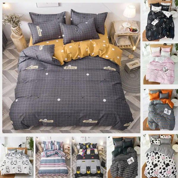 Bettwäsche Sets 11 4pcs Geometrische Set süße Cartoon Kinder Polyester Home Textile Flat Sheets Bettdecke Kissen Kissen