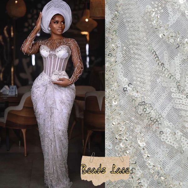 SJD African Mesh Perle in pizzo in pizzo di alta qualità French Luxury Pauli in pizzo Tessuto in pizzo per abiti da sposa 240328