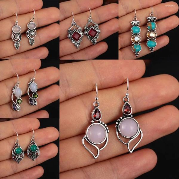 Orecchini per borchie 1PAIR Vintage Gioielli FAMT NATURALE ORESCHE OR ORESCHE MOONSTONE PERIDOT AMETHYST TURQUOISE PENDANTE