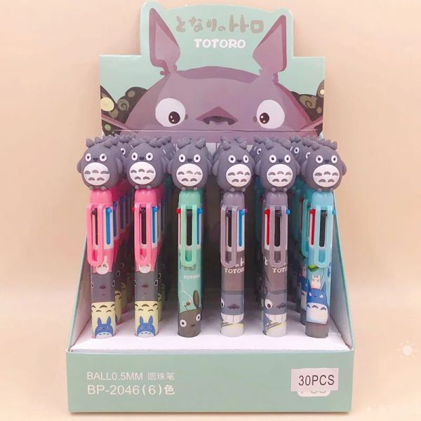 Ручки 30 шт./Лот Kawaii Totoro 6 Colors Ballpoint Pen Mite Ball Pens School Office Prises Suppors подарки канцелярских товаров