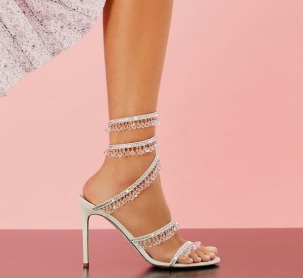 Sandals di tacco da stiletto designer di lusso Crystal Lampspant Rhinestone Twining Foot Ring Shoe High Tacco da donna Banda Stretta 10 cm 8427566