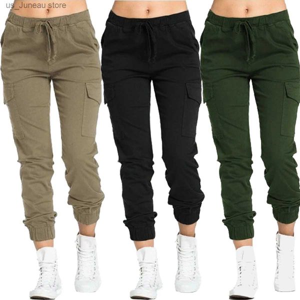 Calça feminina Capris Capris Mulheres Calças de carga sólida Multicolor Stretch Casual Casual Caminhamento Alta cintura Bottoms Troushers Fitness Tracksuit High Hop Pant T240412