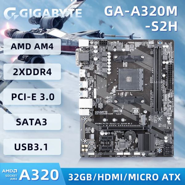 Motherboards Gigabyte GA A320M S2H SOCKETA AM4,2 X DDR4 DIMMS Capacidade máxima de memória 64 GB PCIE3.0 1 x M.2 AMD AM4 Usado placa -mãe usada