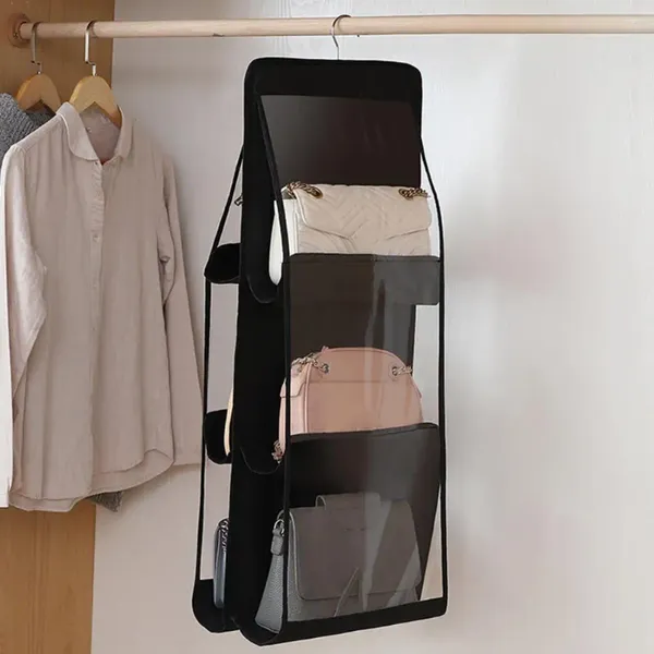 Aufbewahrungsboxen-Bag Hanging Organizer doppelseitig transparent mit 6/8 Taschen ideal für Handtaschen Geldbörsengarderobe