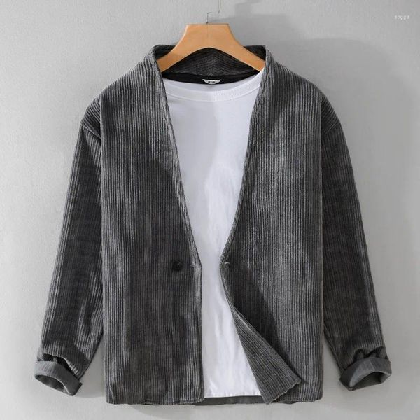 Herrenanzüge gutaussehende coole v -Neck -Blazer für Männer 2024 Frühling Herbst Fashion lässige künstlerische Jugend Outwear Stylish Cord Cord Cord Cord Dünne Mäntel