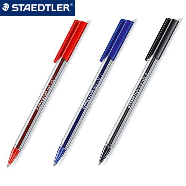 Penne 12pcs tedesco Staedtler 432F a base di palla a triangolo a triangolo rosso blu e trecolore nero Scrittura liscia 0,5 mm