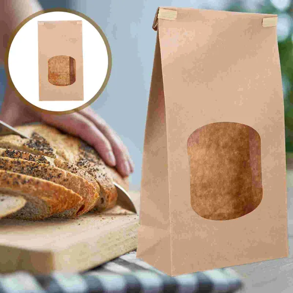 Garrafas de armazenamento 50pcs kraft papel sacos de pão assados bolsa de embalagem caseira com janela