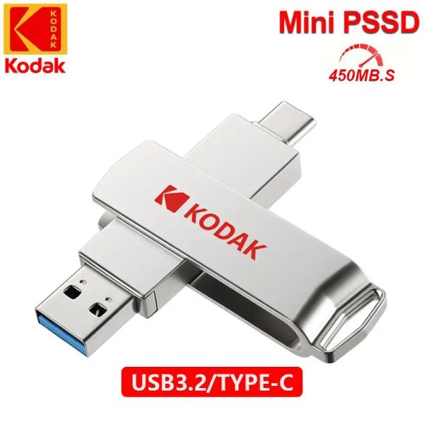 Приводы Kodak x203 USB3.2 Mini Metal PSSD 1TB 2 в 1 Внешнее твердотельное привод 128 ГБ 256 ГБ 512 ГБ для ноутбуков настольные компьютеры PS5 Xbox PS4