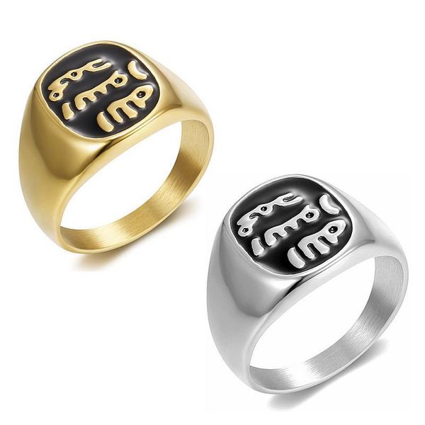 Hip Hop Schwarze Tropfbuchstaben Ring 316L Edelstahl Gold plattiert Herren Schmuck Schmuck