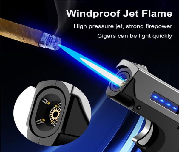 Einzigartige hellere winddichte gaselektrische Plasma USB -Wiederaufladelöcher Geschenk für Männer Klapper Butan Turbo Jet Flame Zigarre 87041916