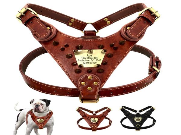 Imbracatura per cani in pelle personalizzata a spillo per animali domestici a spillo imbracature personalizzate per i cani di grandi dimensioni Pitbull Bulldog1369255