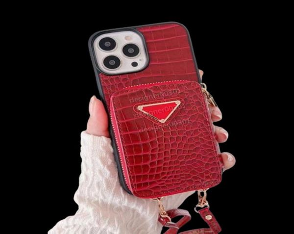 Case telefoniche di Designer CrossBody per iPhone 14 13 12 11 Pro Max 14Pro 13Pro Crocodile Pattern Mobile Cover XR X XS XSMAX CELLPH1587150