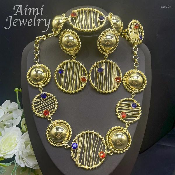 Orecchini da collana impostati grandi colorate anello bracciale di strass bracciale 18k Gioielli placcati in oro Donne africane Regali per feste di nozze nuziali africane