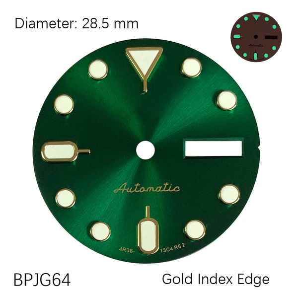 28,5 mm Green Glow Gold Gold Calendario a doppio calendario ABALONE NH35 Comporre NH35 Case Watch Accessori personalizzati orologi / S KO Mod