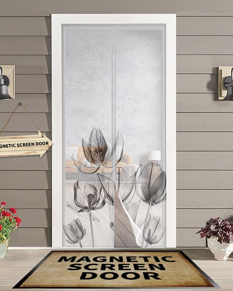Çiçek Lale Manyetik Kapı Perdesi Oturma Odası Yatak Odası Ev Anti-Mosquito Ekran Kapı Perde