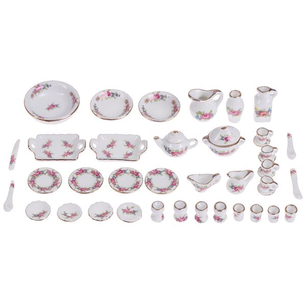 40pcs/set 1:12 Dollhouse Minyatür Tablo Porselen Seramik Çay Kupası Yemekleri