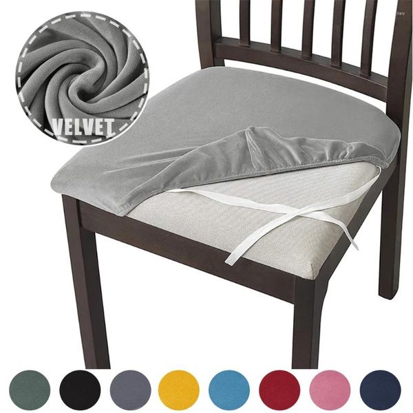 Chaves de cadeira Sento de veludo macio Soild Color Spandex Cushion para sala de jantar lavável capa removível de casamento