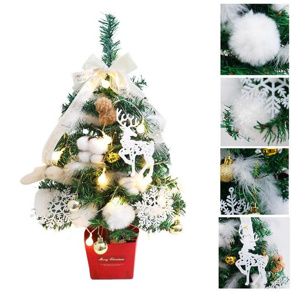 Tabletop albero di Natale artificiale piccolo pino con luci a corde a LED illuminato da tavolo per la casa ornamenti 60 cm luminosi