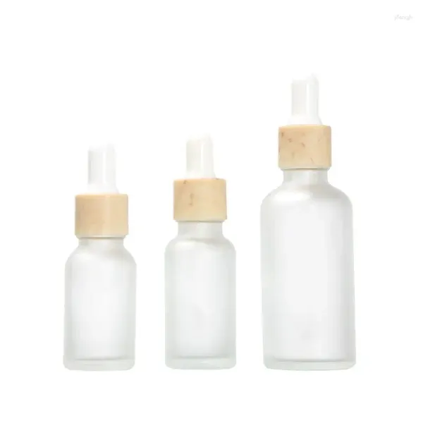 Lagerflaschen 15 ml gefrostete Glasflasche Holzform Tropper Deckel weiße Glühbirne für ätherische Öl Flüssigkeit Eye Serum Pack