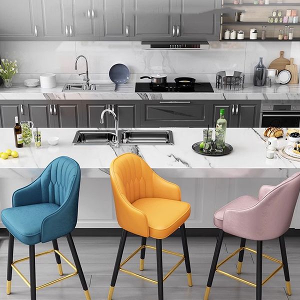 Stuhl Küchenbarhocker Metall Luxus Design Leder moderne Barhocker Wohnzimmer Hochwertiger Stil Taburete Home Furniture