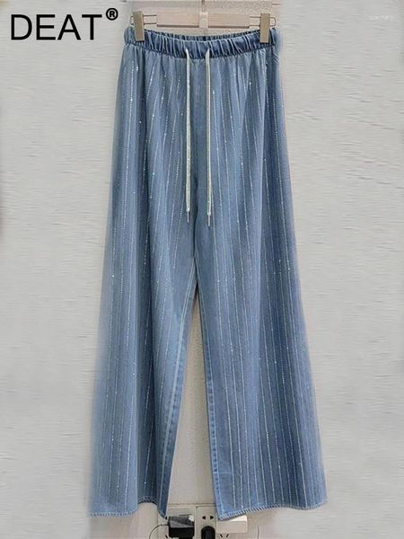 Kadın Kotları Kadın Elastik Yüksek Bel Elmas Mavisi Gevşek Tam Uzunluk Düz Geniş Bacak Denim Pantolon 2024 Sonbahar Moda 29L2864