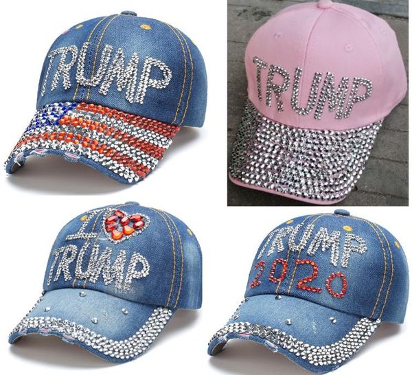 DHL 5 Styles Trump 2020 Cap da baseball Cappello Trump Election Campaign Hat Cowboy Diamond Cap Snapback Women Denim Diamond H7087981