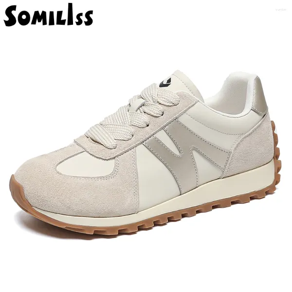 Lässige Schuhe Somiliss Wide Toe Box für Frauen Mikrofaser Leder Wildleder Patchwork Sneaker Non Slip Sneakers Damen Mode