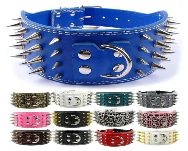 Whole3 Zoll breite Spikes Leder -Haustierhund -Leinenkragen für große Rassen Pitbull Doberman M L XL4622155