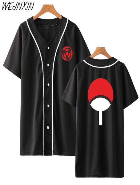 Nuova camicia da baseball anime di arrivo Uchiha Distintivo clan Clan Stampa Giacca a maniche corte di alta qualità Hip Hop Streetwear8844086