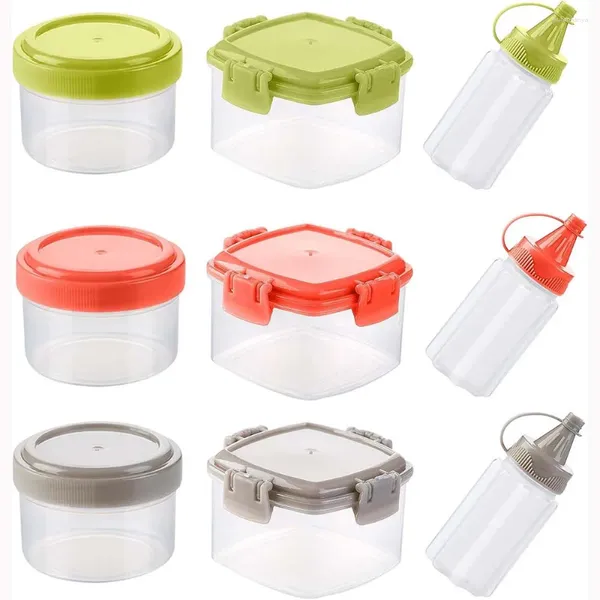 Lagerflaschen 9 Pack Mini Plastik Sauce Squeeze Gewürzboxen Salatdressingbehälter winziges Gewürz 1-2 Unze