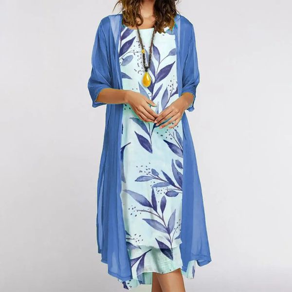 1 conjunto Office Lady Cardigan Dress Bamboo deixa grande bainha de verão Vintage elegante para a festa Clothing 240412