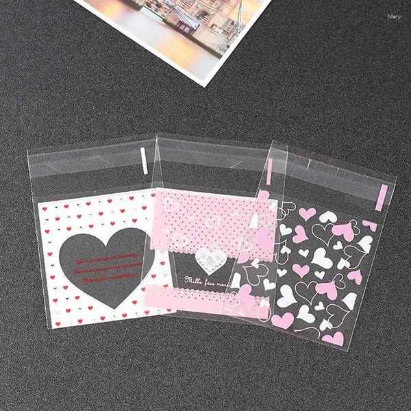 Wrap regalo 100pcs Love Heart Candy Packaging Borse Cookies Chocolate Authesive Plastic Plastic Cashs for Wedding Birthday Party