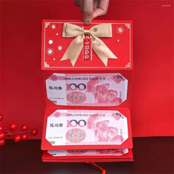 Geschenkverpackung 2pcs Stretch Style Klappe rote Umschläge mit Bogenknoten faltbarem Glücksbeutel Stempel Quastenpaket Hochzeit